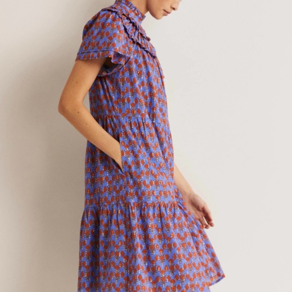 NWT BODEN RUCHED DETAIL MOSAIC BLUE AND POPPY GEO DRESS-SIZE US 6 - Picture 3 of 8